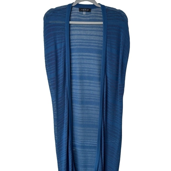 August Silk Teal Blue Duster Lightweight Festival Cardigan Long Sweater, Small - Picture 3 of 6